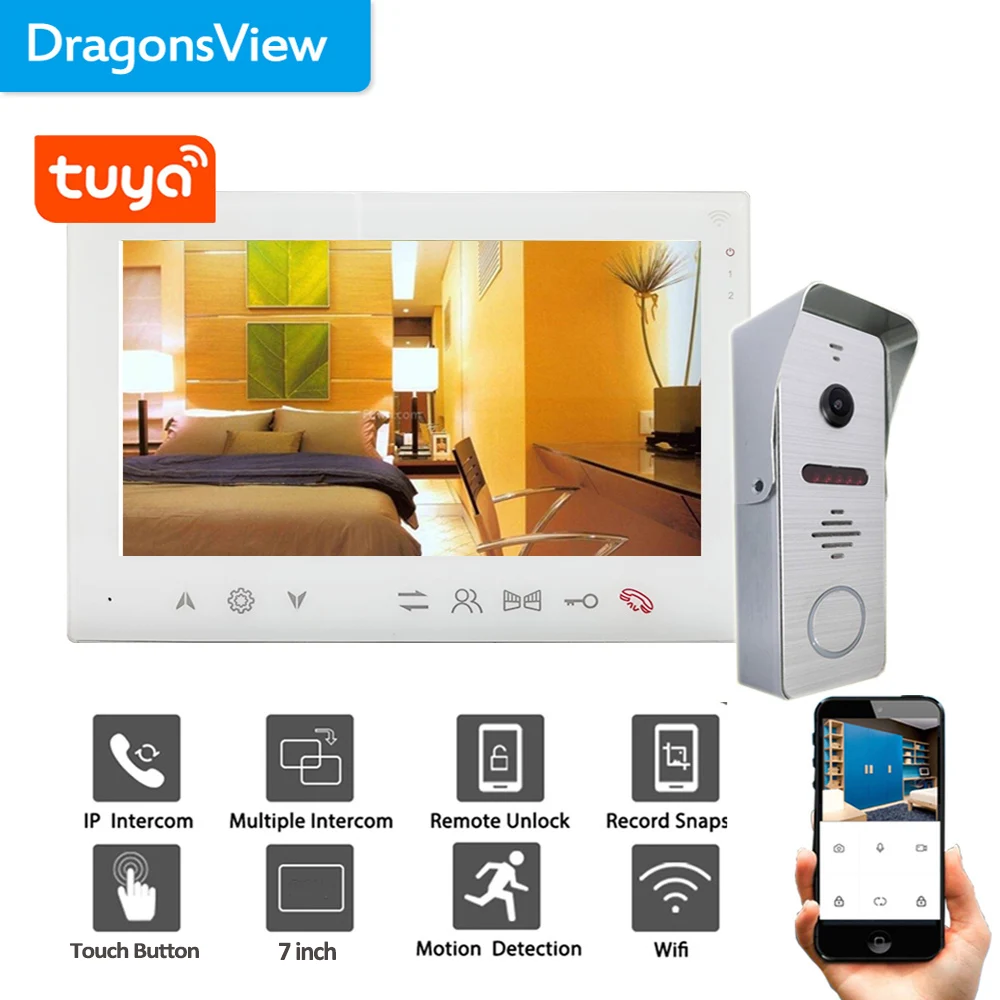 Dragonsview 7 Inch Video Door Phone Intercom System Doorbell Camera Home Security Access Control System Unlock