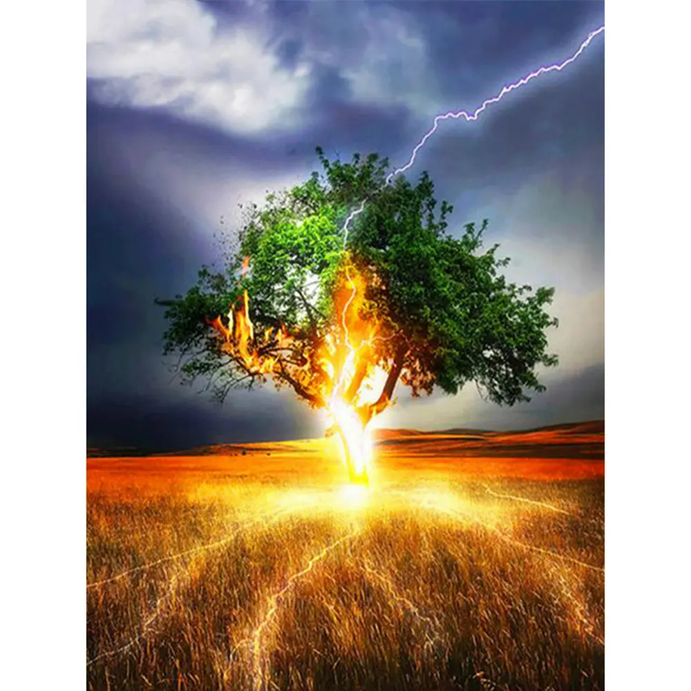 5D Diy полная круглая квадратная Алмазная картина молния ударная луга вышивка