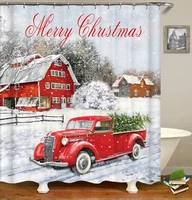 christmas shower curtain colorful christmas balls pine fir tree red retro truck car snowflake rustic wood bath curtain decor set