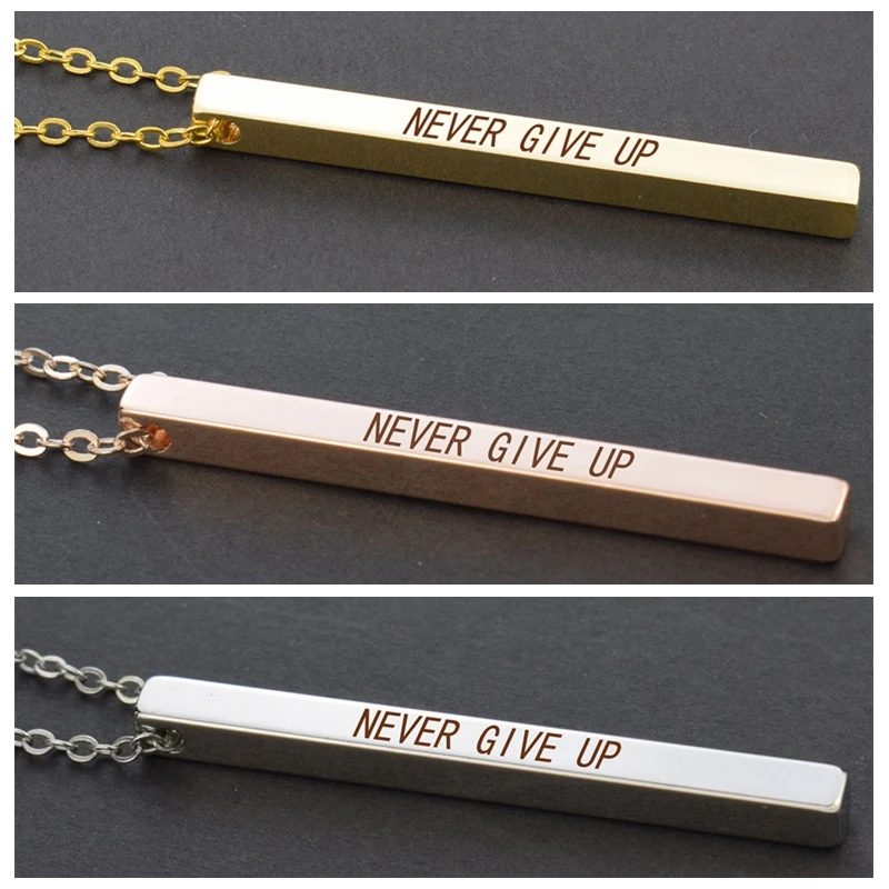 

Never Give Up Inspirational Charm Bar Necklace Engraved Letter Pendant Life Quote Accessories Best Friends Graduation Gift