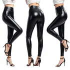 Черные летние брюки из искусственной кожи, женские облегающие леггинсы с высокой талией и эффектом пуш-ап, сексуальные эластичные брюки, Стрейчевые леггинсы