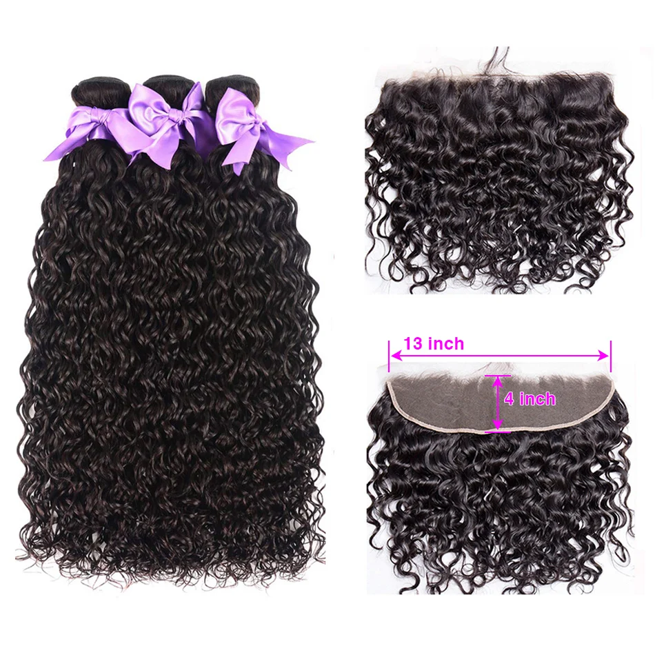 

10A Brazilian Hair Bundles With Frontal Water Wave Bundles With Frontal 13x4 Ear to Ear Lace Frontal Virgin Human Hair Bundles