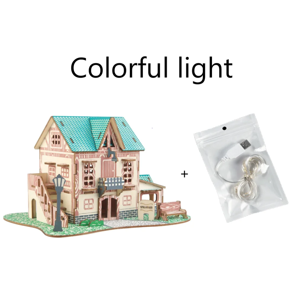 colorful light house Сборочный Набор DIY строительные 3D деревянные игрушки звездное небо ИНН кукольный домик головоломка мини деревянные модели игрушки для детей Детские аксессуары - Цвет: colorful light house