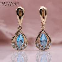 pataya new special price long earrings 585 rose gold color horse eye natural zircon women fashion jewelry hollow dangle earrings