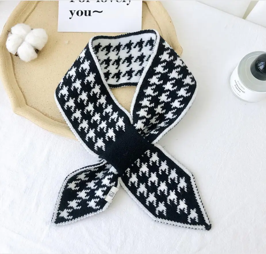 

Luxury Brand Winter Scarf Women Houndstooth Knitted Scarves Wraps Sharp Angle Shawls Warm Long Narrow Small Skinny Neckerchief