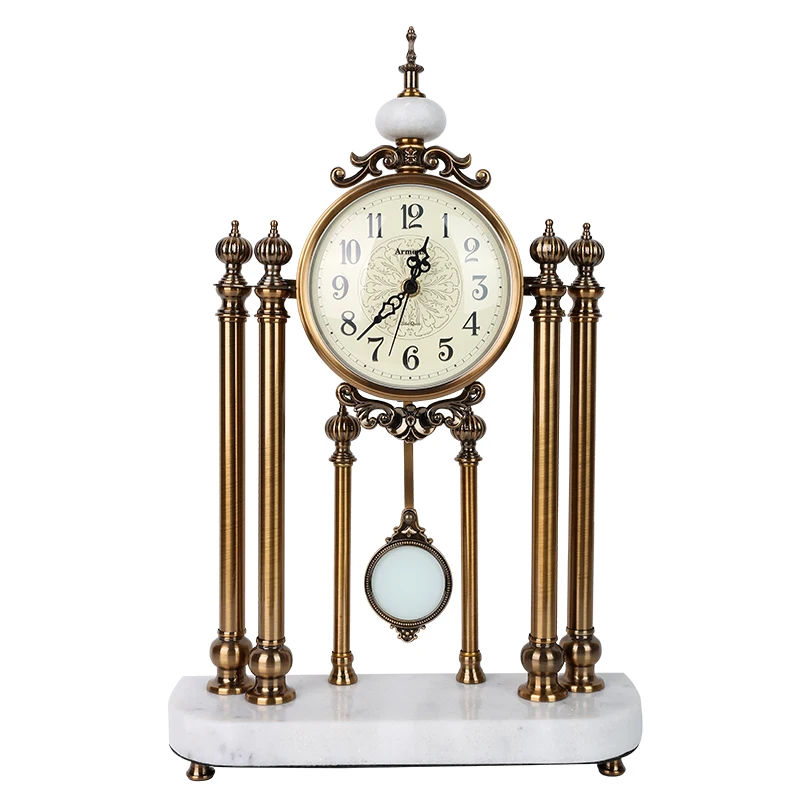 

Роскошные металлические настольные часы, потертая шикарная мраморная основа, домашние настольные часы с металлическим покрытием и медной ...