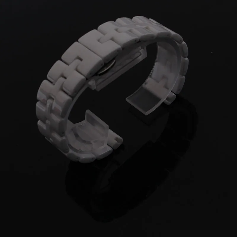 

16mm White Black Ceramic Watch Straps Replacement Quartz Thin Watches Wristband Bracelet With Stainless Steel Buckle Watchbands