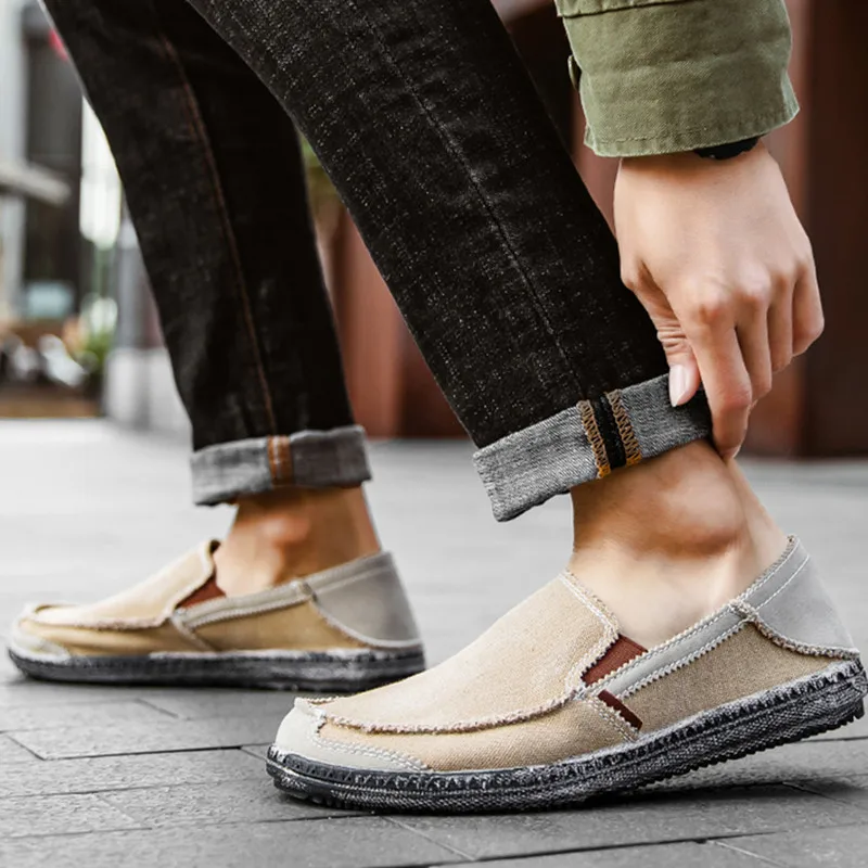 

Men's Canvas Shoes Flat Autumn Casual Slip On Loafers Lightweight Breathable Lazy Shoes Big Size 39-46 Driving Male Footwear