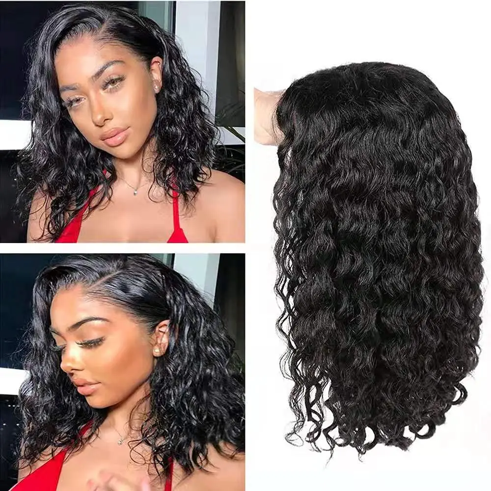 

Bliss Water Wave Bob Wigs for Women Lace Front Wig Human Hair 4x4 Lace Front Wig Brazilian Remy Human Hair Wigs Natural Black