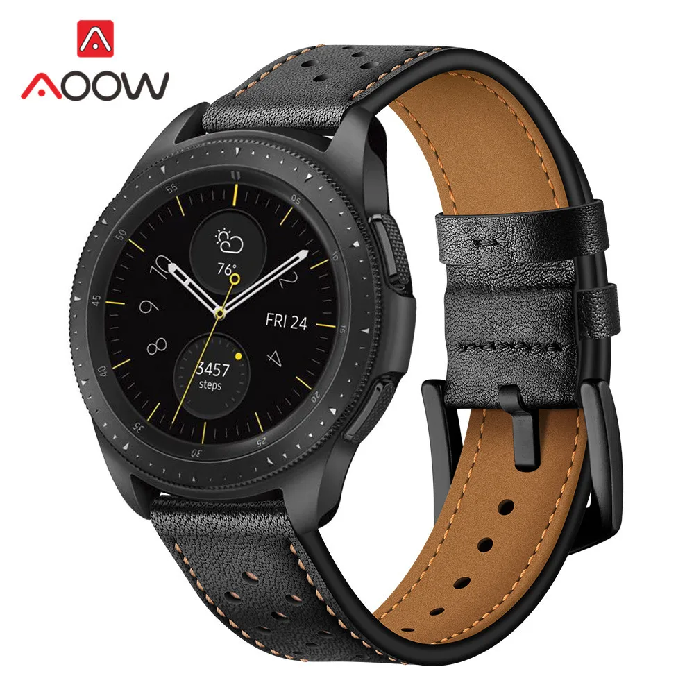 20 мм 22 мм ремешок для часов из натуральной кожи для samsung Galaxy Watch 42 мм 46 мм версия черные коричневые отверстия замена Браслет ремешок