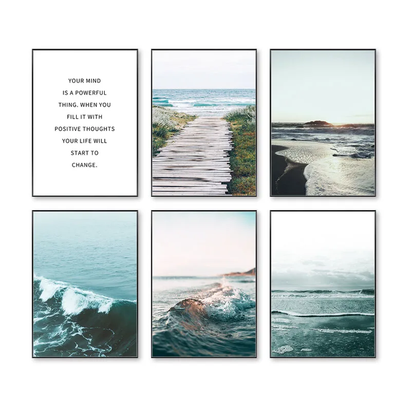 

Scandinavian Ocean Landscape Poster Print Sea Beach Canvas Painting Nature Scenery Wall Art Picture Nordic Home Decoration