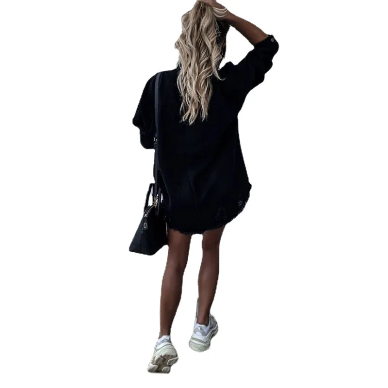 

Cross-border Europe and the United States in spring and summer new long-sleeved women's coat ripped denim jacket jacket