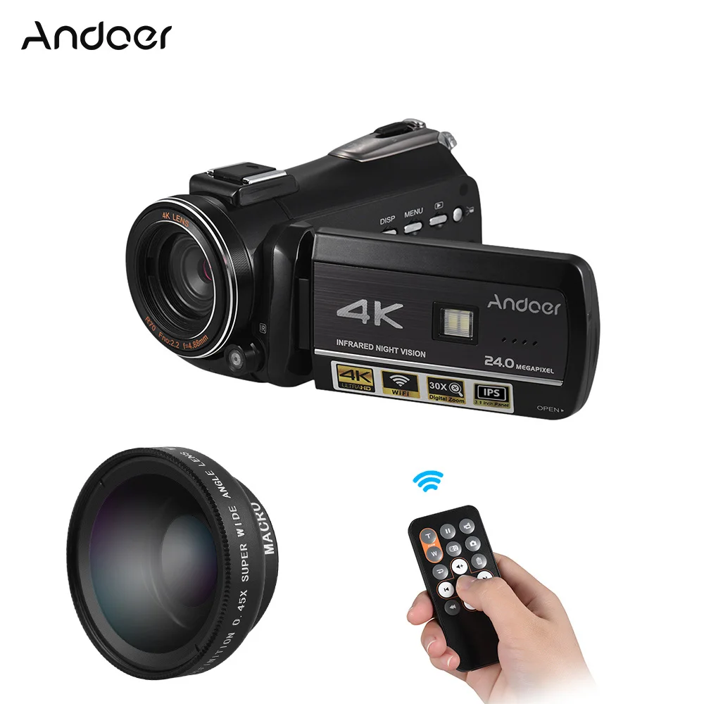 Цифровая видеокамера Andoer AC3 4K UHD 24 МП цифровой видеорегистратор с дополнительным