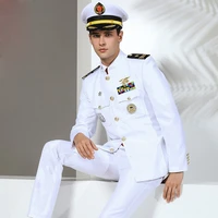 hesperian standard navy uniform white military clothes men navy formal attire white military suits hat jacket pants tie