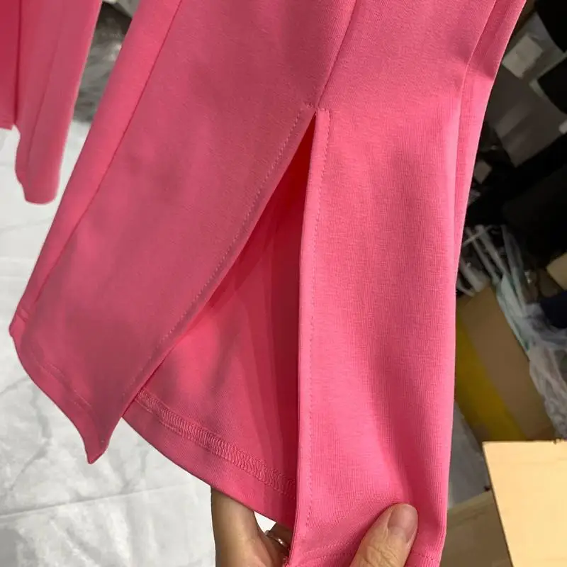 

Summer Casual Solid two piece women Fashion O-Neck short sleeves adjustable top+Open fork Flare Pants Classy Loose plus size set