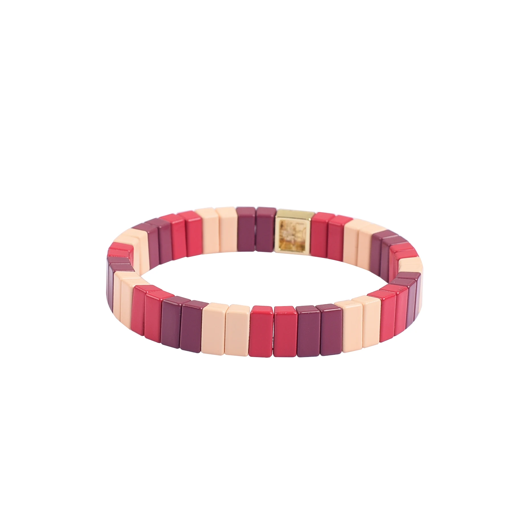 

Stackable Tile Enamel Beads Bracelet Colorblock Metal Rectangle Beaded Wristband Friendship Jewelry Bangle for Women Gifts