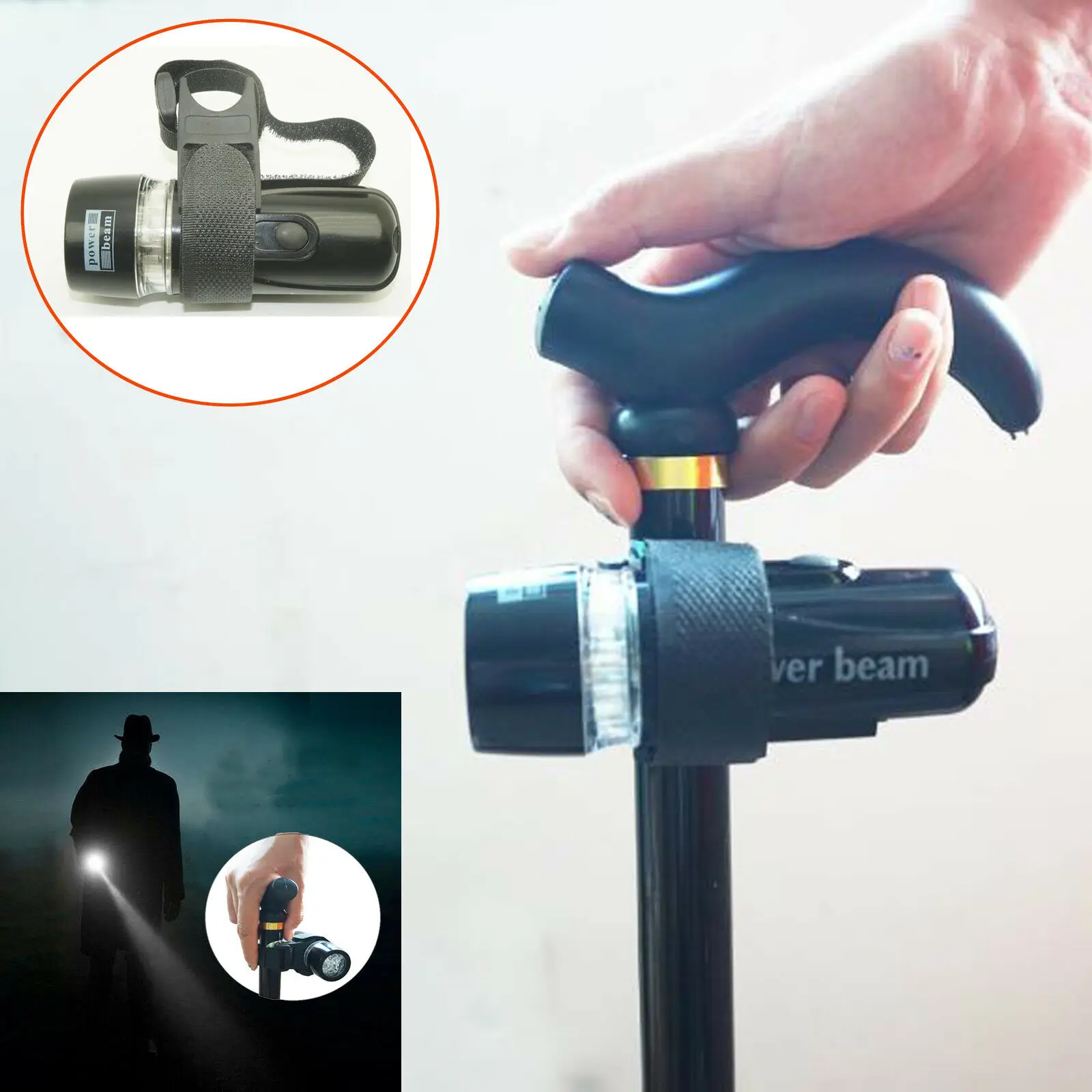 Трость для ходьбы ручка с ремешком черный светодиодный ОД регулируемая