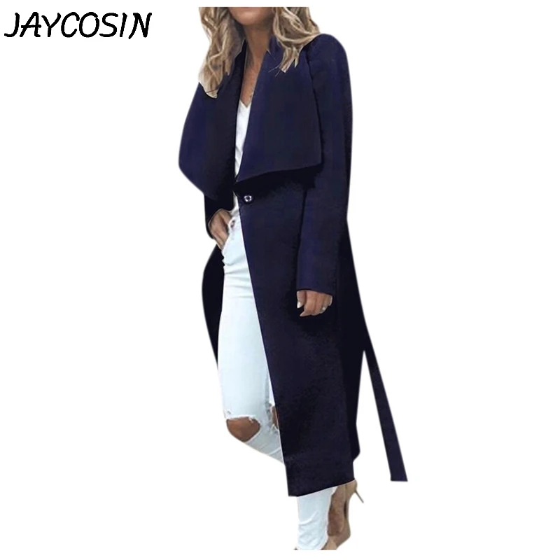 Женское шерстяное пальто JAYCOSIN длинный Тренч на пуговицах с лацканами однотонное