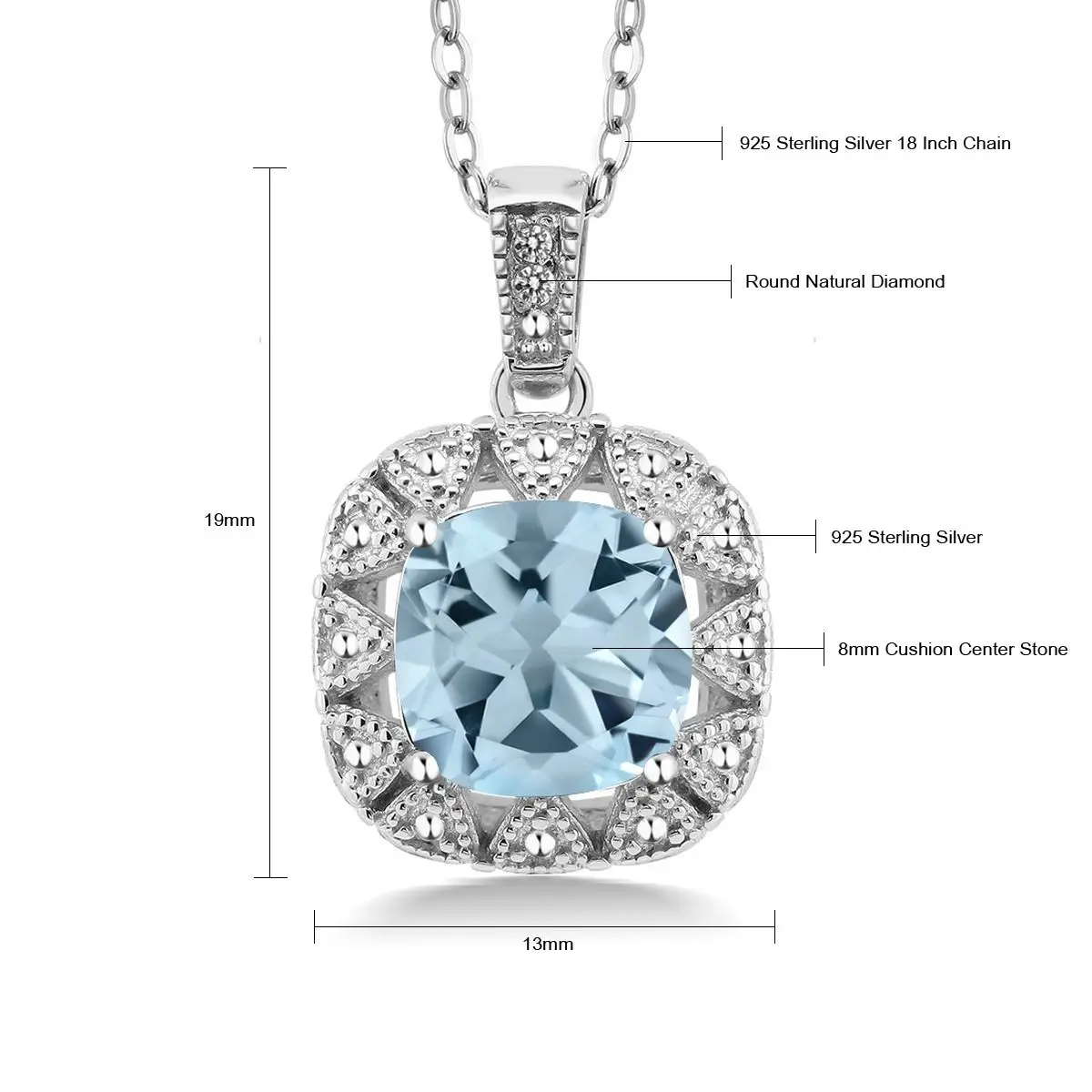 GemStoneKing 2 75 Ct подушка натуральный Небесно-Голубой топаз белый бриллиант серебро 925