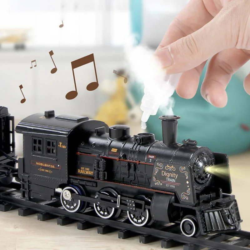 

Rail Car Model Railway Train spray Children Track Car Adventure Brain Game Mechanical Interactive Train Educational Toy for boy