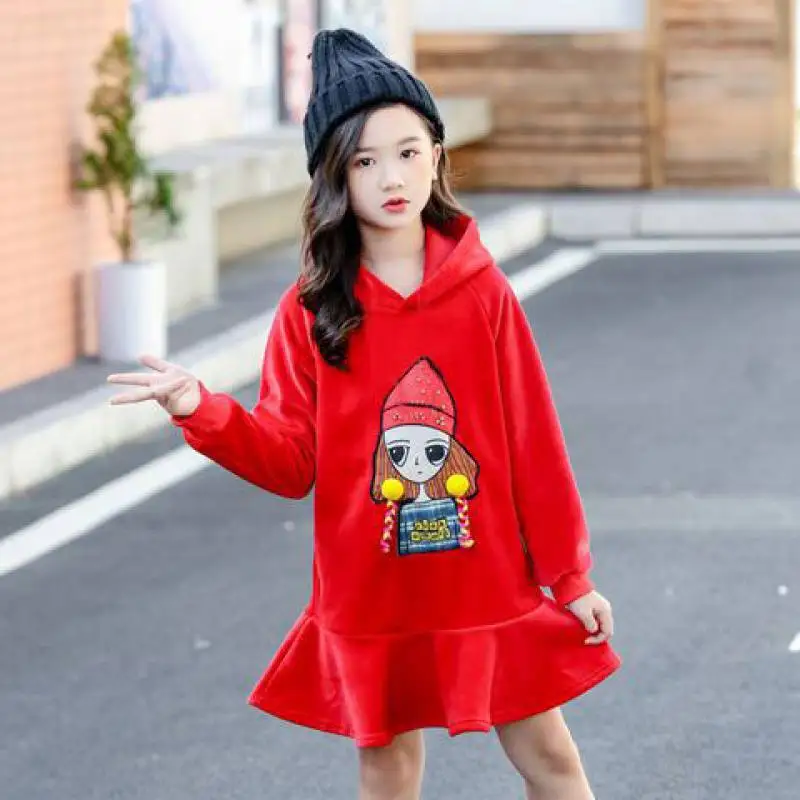 

Fashion 2022 Girls Dresses Long Sleeve Hooded Dress Spring Autumn Children Clothes Baby Sport Dress Teenage 6 8 10 12 Year