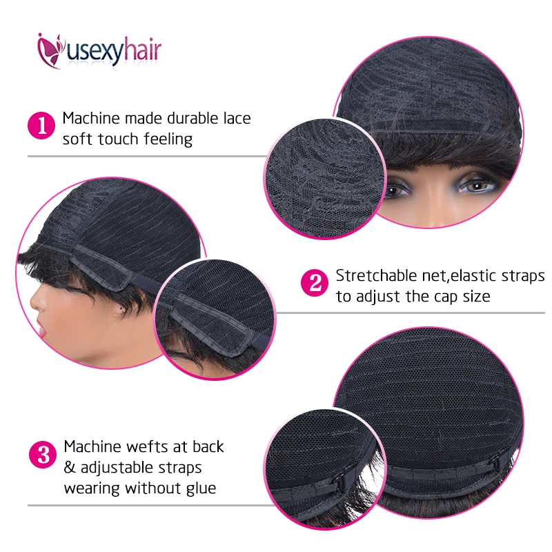 

USEXY Short Pixie Cut Wigs Human Hair Wigs For Black Women 150% Density Straight Bob Wig Full Machine Made Brazilian Remy Wigs