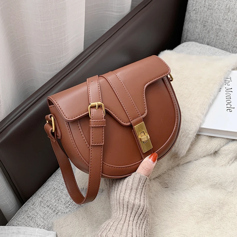 

Роскошное винтажное полукруглое седло, маленькие сумки через плечо для женщин, брендовые дизайнерские кошельки с клапаном и защелкой