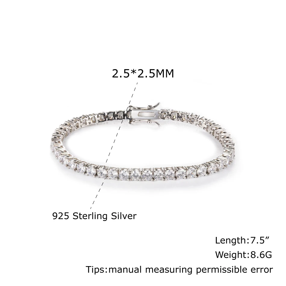 

Jewelry 925 Sterling Silver Tennis Bracelet For Women Classic Round Crystal Cubic Zirconia 2.5mm Luxury Gifts Fine Jewelry