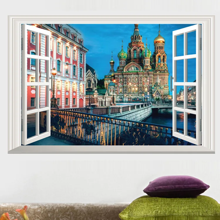 Настенная Наклейка в русском стиле/Настенная s Windows View замок 3D обои для гостиной