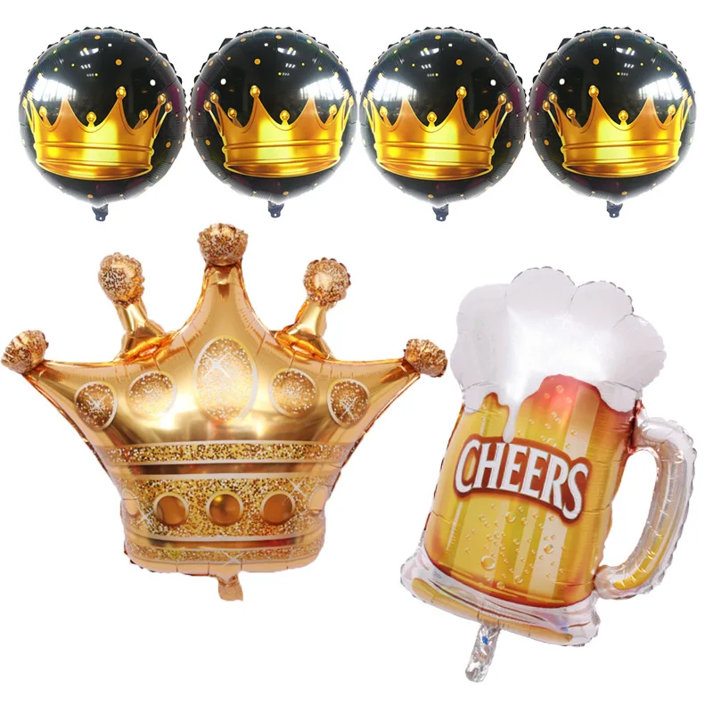 

18 inch crown balloon black background golden crown birthday party decoration aluminum film balloon can be wholesale