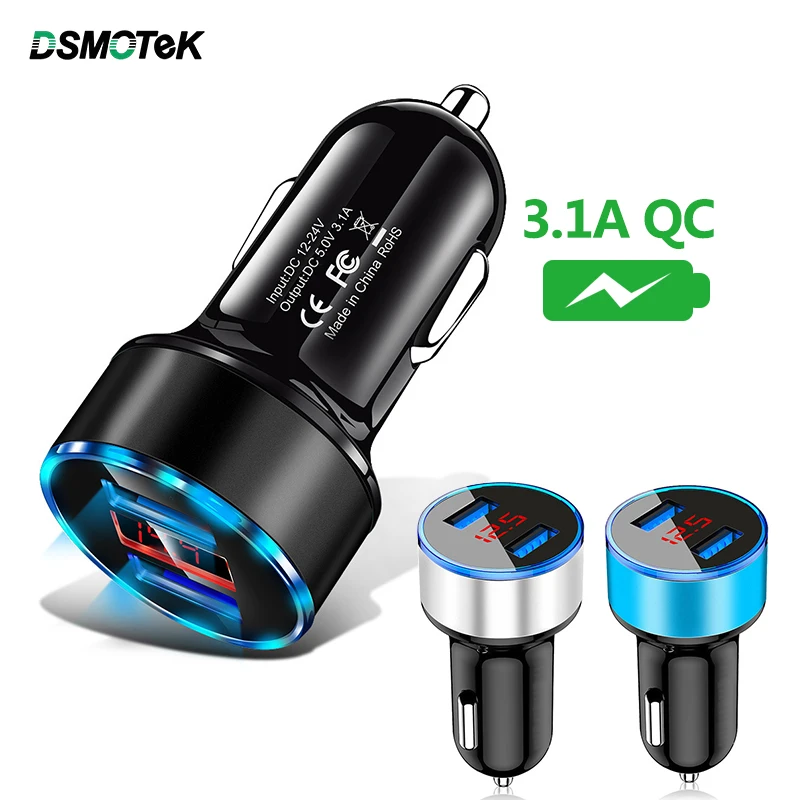 Автомобильное зарядное устройство DSMOTEK 3.1A светодиодный дисплей двойной USB