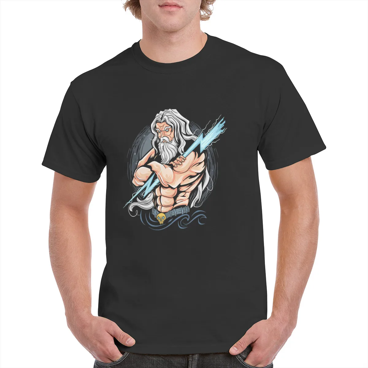 

Men T-shirt Thunder Zeus God Artwork Printed Summer Short Sleeve Shirts Knitted Graphic Tees Round Neck Cotton T shirt Plus Size
