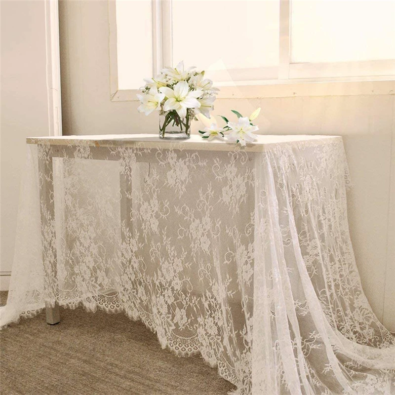 

1PCS 150x300CM Embroidery Lace Tablecloth White Vintage Kitchen Tea Coffee Table Cover Cloth Overlay Party Wedding Hotel Decor