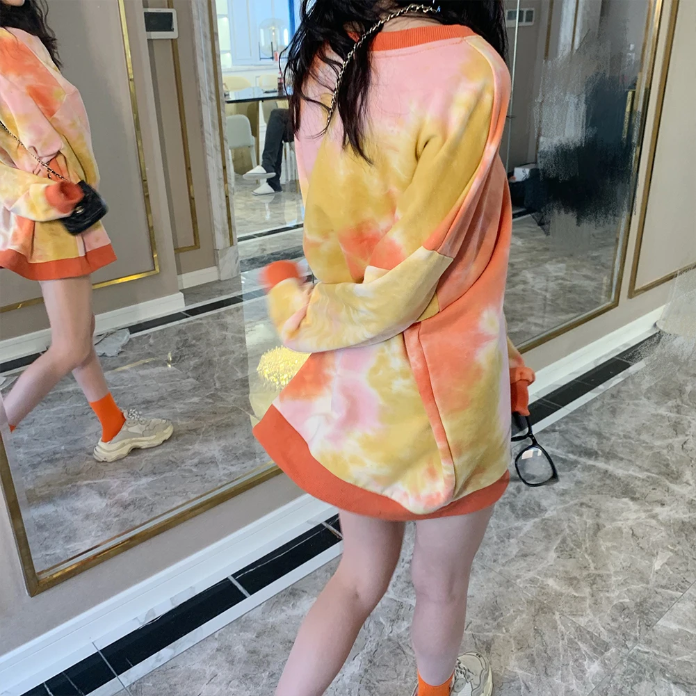 Newest Women Autumn Long Sleeve Tie Dye Sweatshirt Pullover Loose Hoodie Fashion Blouse Plus Size 2XL For Female
