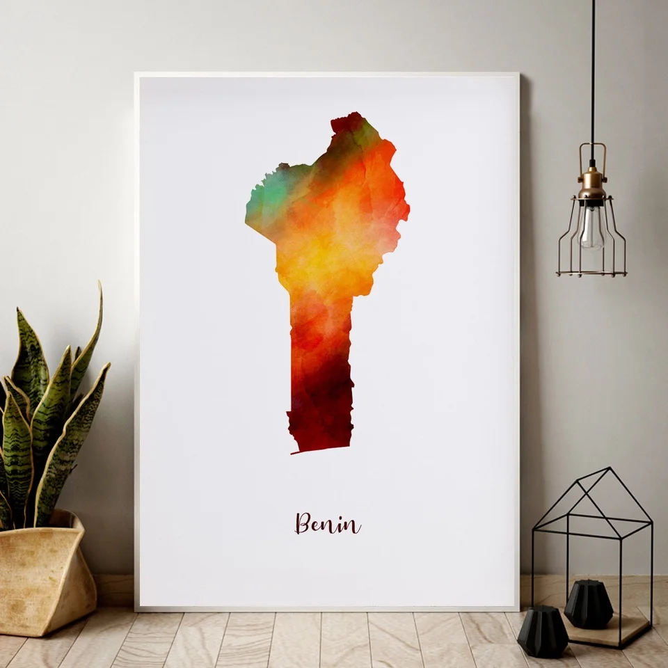 Benin city map watercolor Map Modern City Canvas Art Print Wall Pictures for Living Room No Frame | Дом и сад