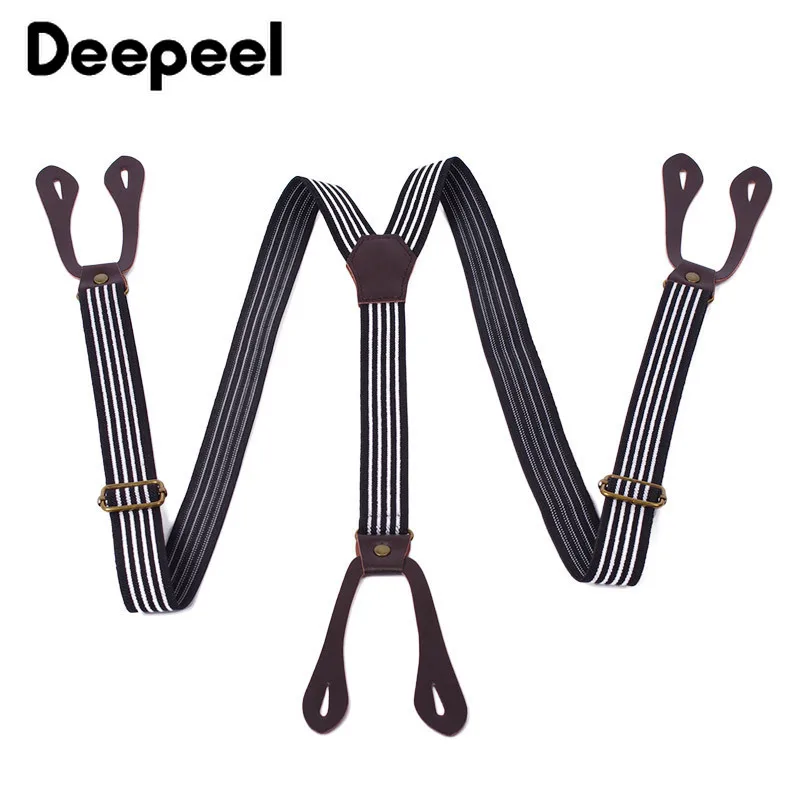 

Мужские Эластичные подтяжки в полоску Deepeel, 1 шт., 2,5*120 см, украшение для пуговиц с 3 зажимами, Мужской дизайнерский Регулируемый деловой банда...