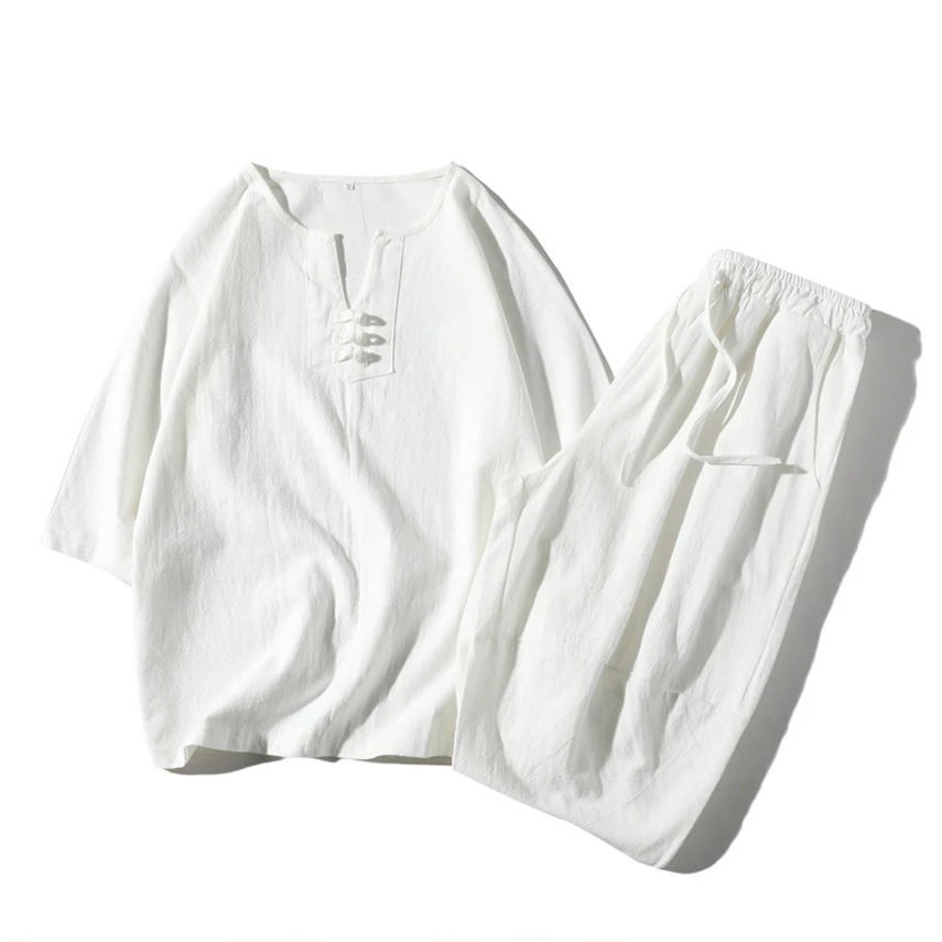 Традиционная одежда в китайском стиле свободный льняной дышащий костюм Тан с