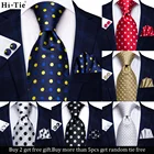 Hi-Tie темно-синий красный Шелковый Свадебный галстук в горошек для мужчин Hanky Cufflink мужские подарочные галстуки, деловые вечерние, Прямая поставка, модный дизайн