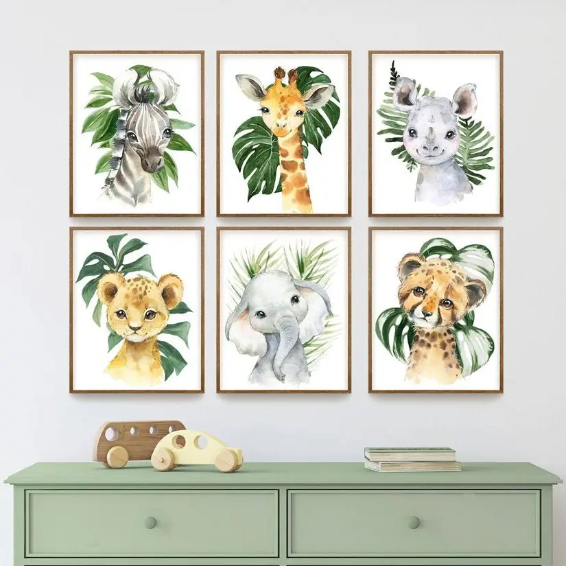 

Baby Giraffe Tiger Zebra Rhino Leaf Wall Art Canvas Painting Nordic Posters And Prints Animal Wall Pictures Baby Kids Room Decor