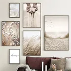 Настенный постер с изображением пляжа, язычков, птиц, пейзажа, грибов, зерен песка, Настенная картина, картина на стену в скандинавском стиле, Декор для дома