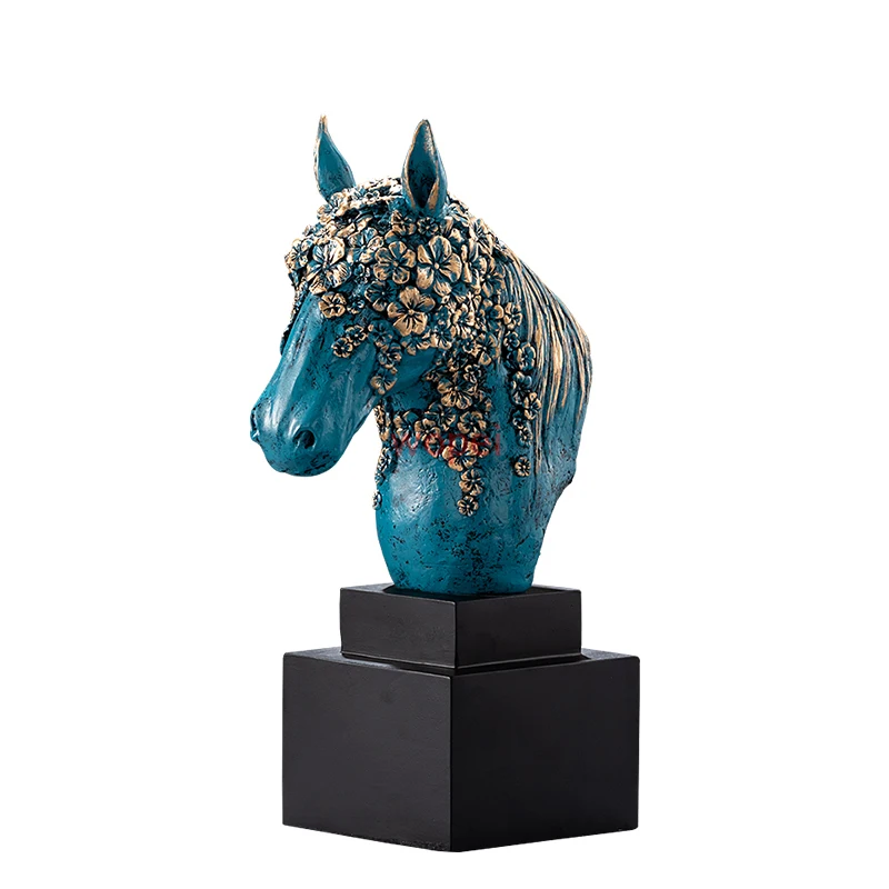 

Flowers Decorative Horse Head Resin Statue Desk Decoration Abstract Animal Figurines Crafts Painted Sculpture Room Ornaments