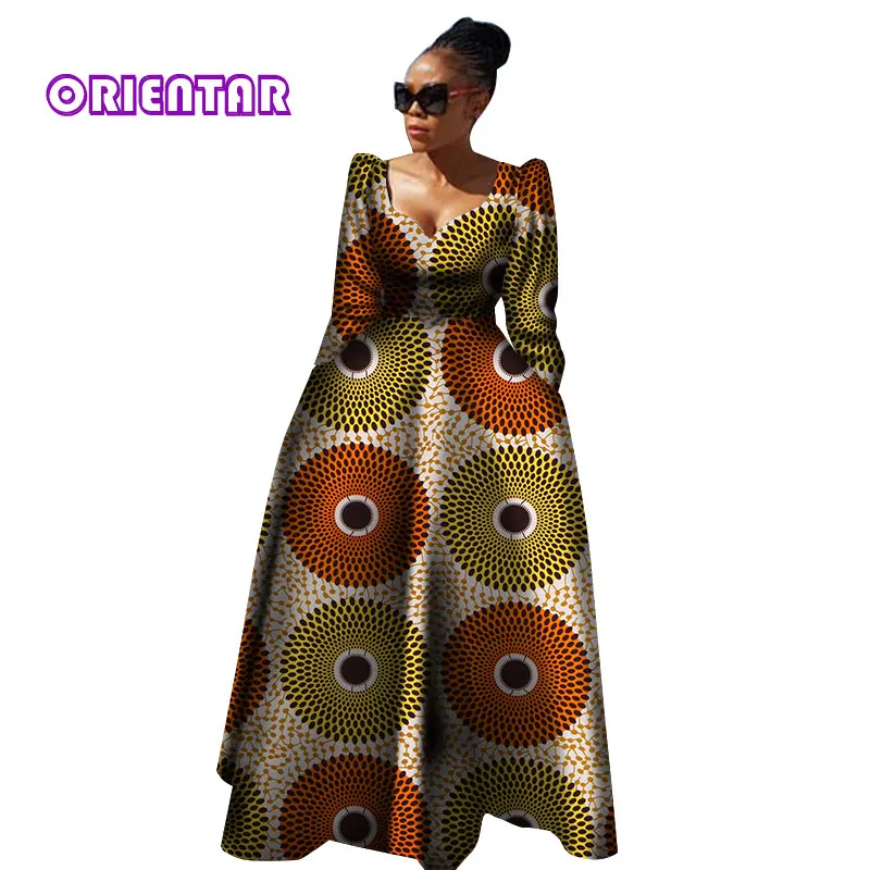 Женская африканская одежда Bazin Riche Robe Africaine, Африканское платье, Осеннее женское длинное платье больших размеров из чистого хлопка WY2849 - Цвет: 12