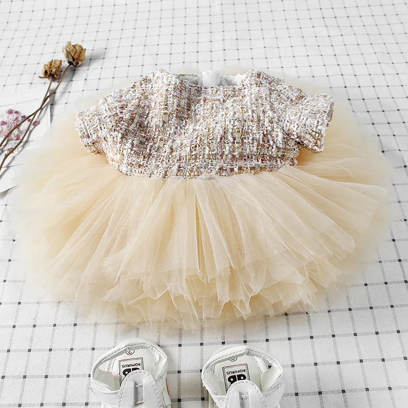 HoneyCherry Girl Evening Dress Woolen Mosaic Cake Female Baby Girls Dresses For Party And Wedding Clothes | Детская одежда и обувь