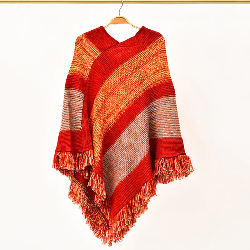 Женское Вязаное пончо с кисточками модные накидки осень 2021 Новая женская модная