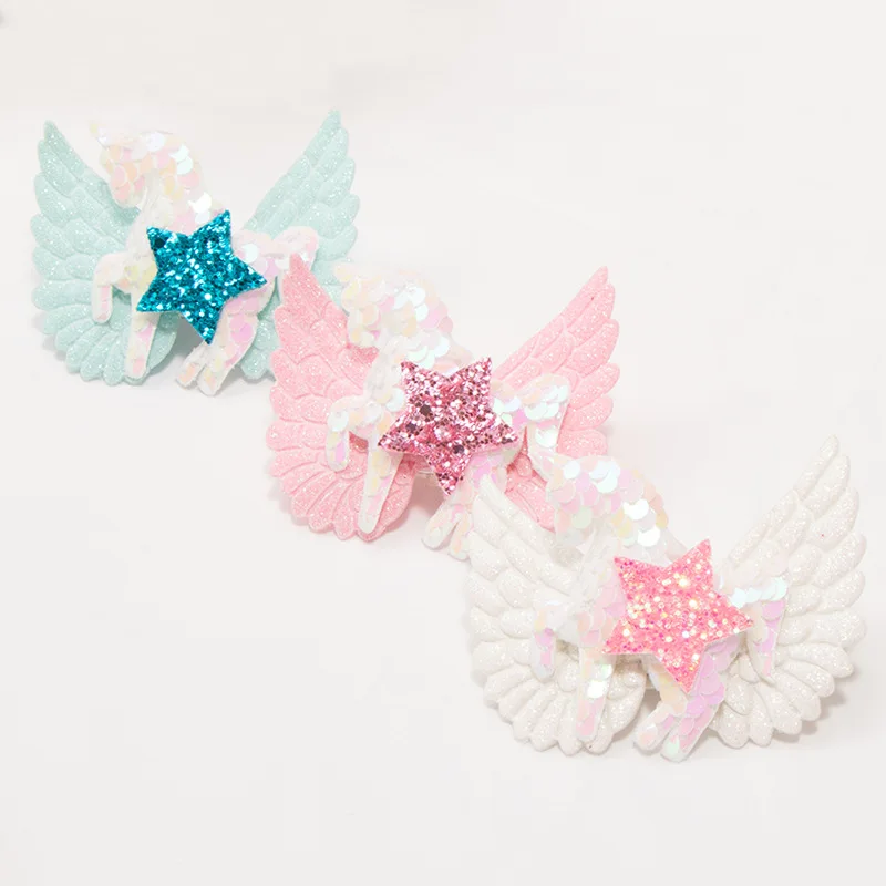 

3 Pcs/Lot Sequins Hair Barrettes for Girls Unicorn Glitter Wings Hairpins Shiny Stars Hairgrips for Kids Cute Hair Accessories