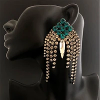 bohemia green diamond lattice rhinestone tassel drop earrings party jewelry for women crystal charm dangle earrings accessories