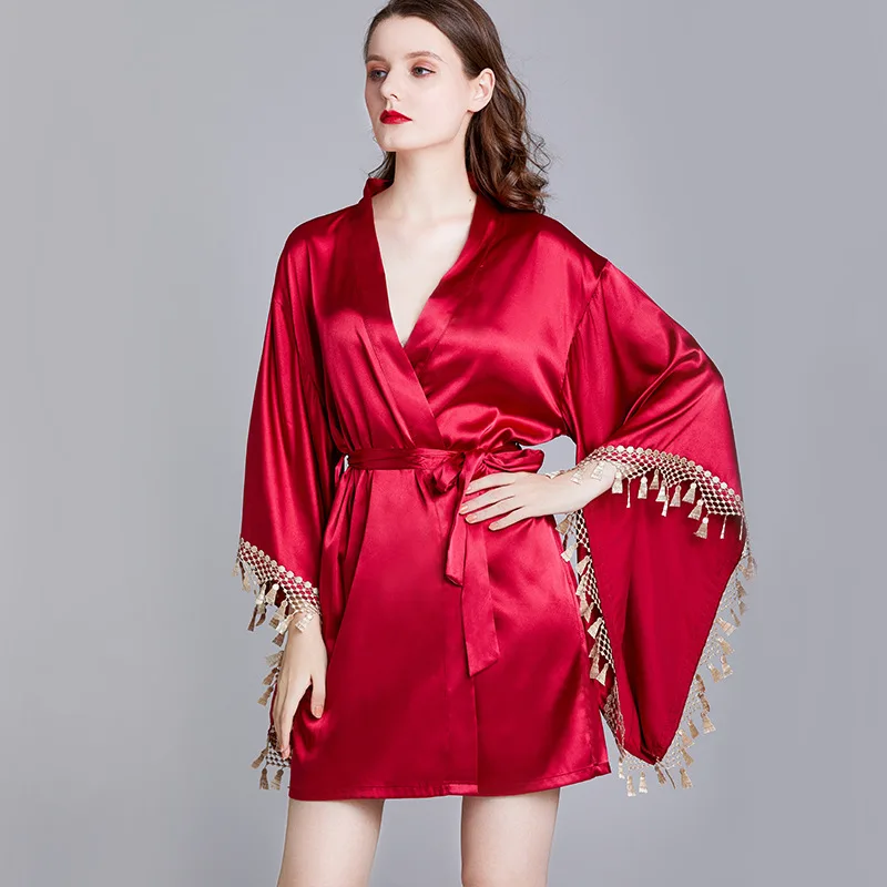 

Sleepwear Women's Gown And Robe Set Silk Nightgown Fluffy Wedding Robe Loose Sleeves Sexy Fashion Women ночнушка женская