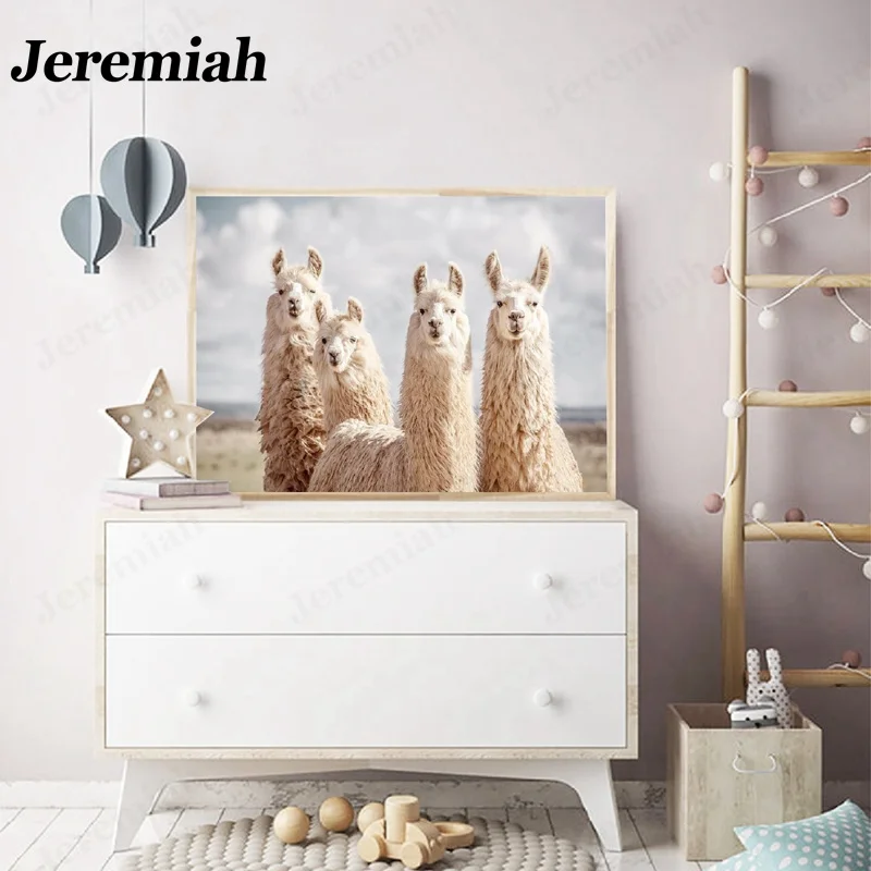 

Nursery Funny Animal Canvas Poster Alpaca Black White Picture Print Bohemian Wall Artist Home Decoration Frameless Painting