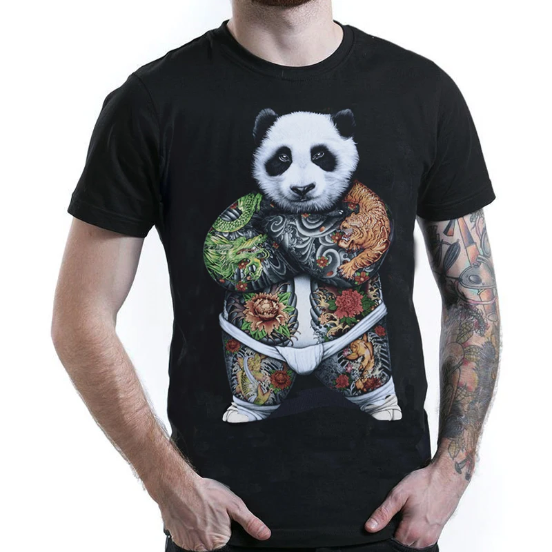 

Multicolored Tattoo Panda T-Shirt Cotton Round Neck Short Sleeve T Shirt