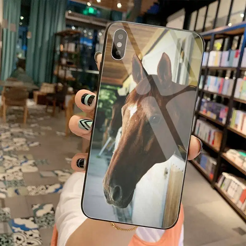 yjzfdyrm horse face silicone black phone case tempered glass for iphone 11 pro xr xs max 8 x 7 6s 6 plus se 2020 case free global shipping
